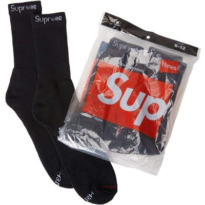 Supreme Hanes Crew Socks 4 Pairs -Black