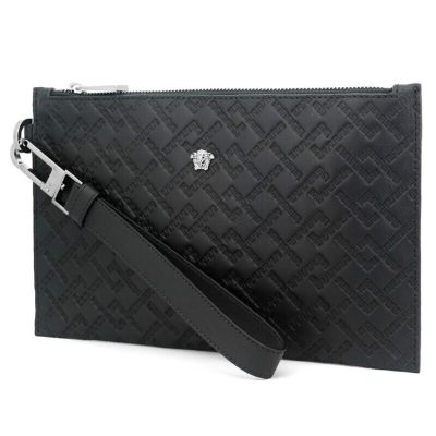VERSACE SMALL EMBOSSED GREEK KEY CLUTCH