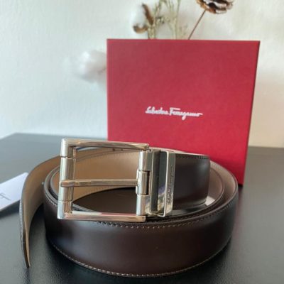 Salvatore Ferragamo Gancini textured belt Men Calf Leather-115-Black