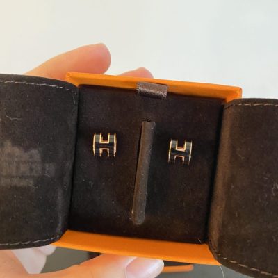 Hermes Mini Pop H Earrings-black rose gold