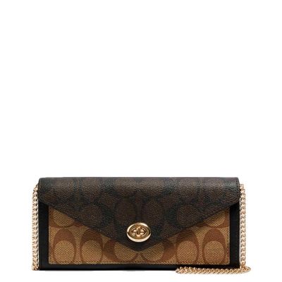 COACH Slim Envelope Wallet With Chain In Blocked Signature Canvas