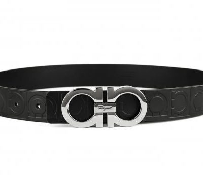 Salvatore Ferragamo Nero Pebble Calf Belt 95cm