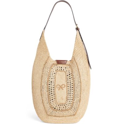 Anya Hindmarch Raffia Leather-Trim Bow Shoulder Bag - Image 1