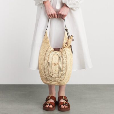 Anya Hindmarch Raffia Leather-Trim Bow Shoulder Bag - Image 2