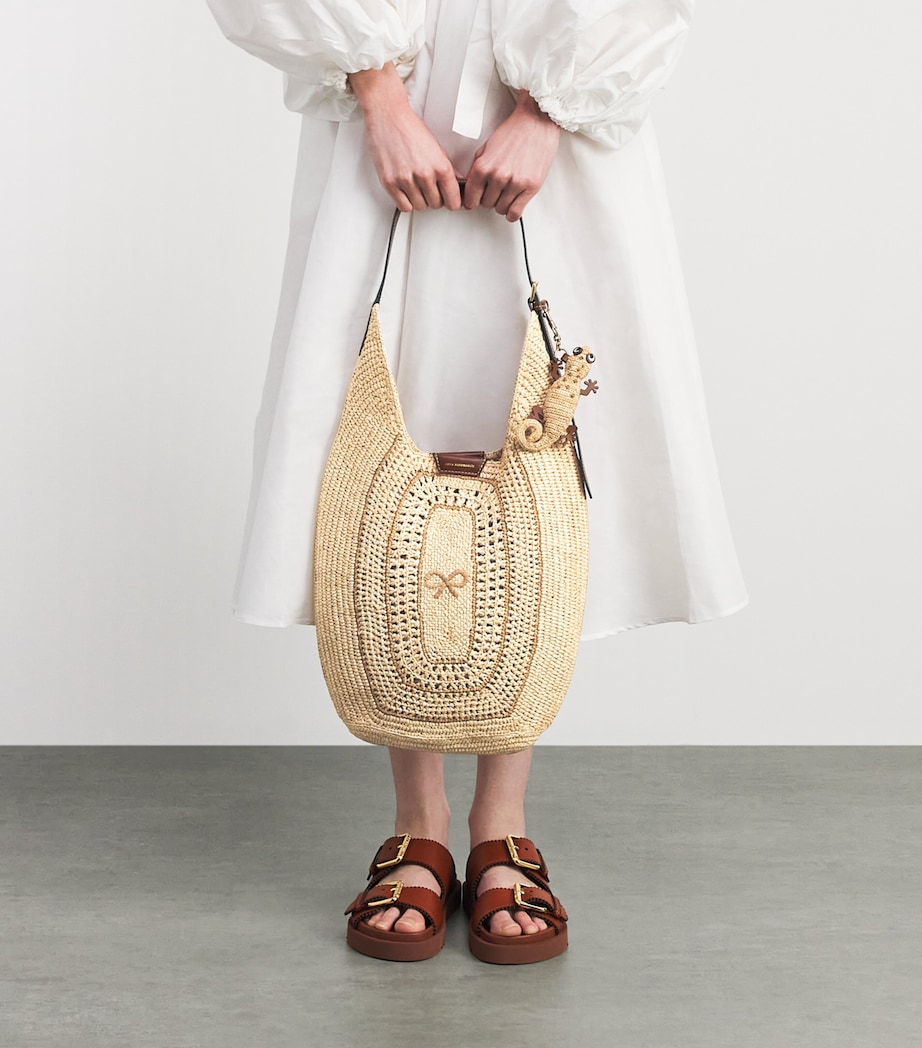 Anya Hindmarch Raffia Leather-Trim Bow Shoulder Bag - Image 2