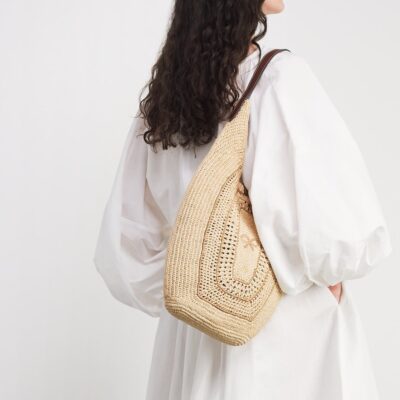 Anya Hindmarch Raffia Leather-Trim Bow Shoulder Bag - Image 4