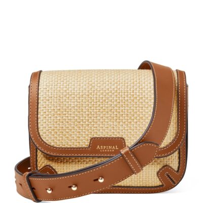 Aspinal Of London Leather Raffia-Front Ella Cross-Body Bag - Image 1