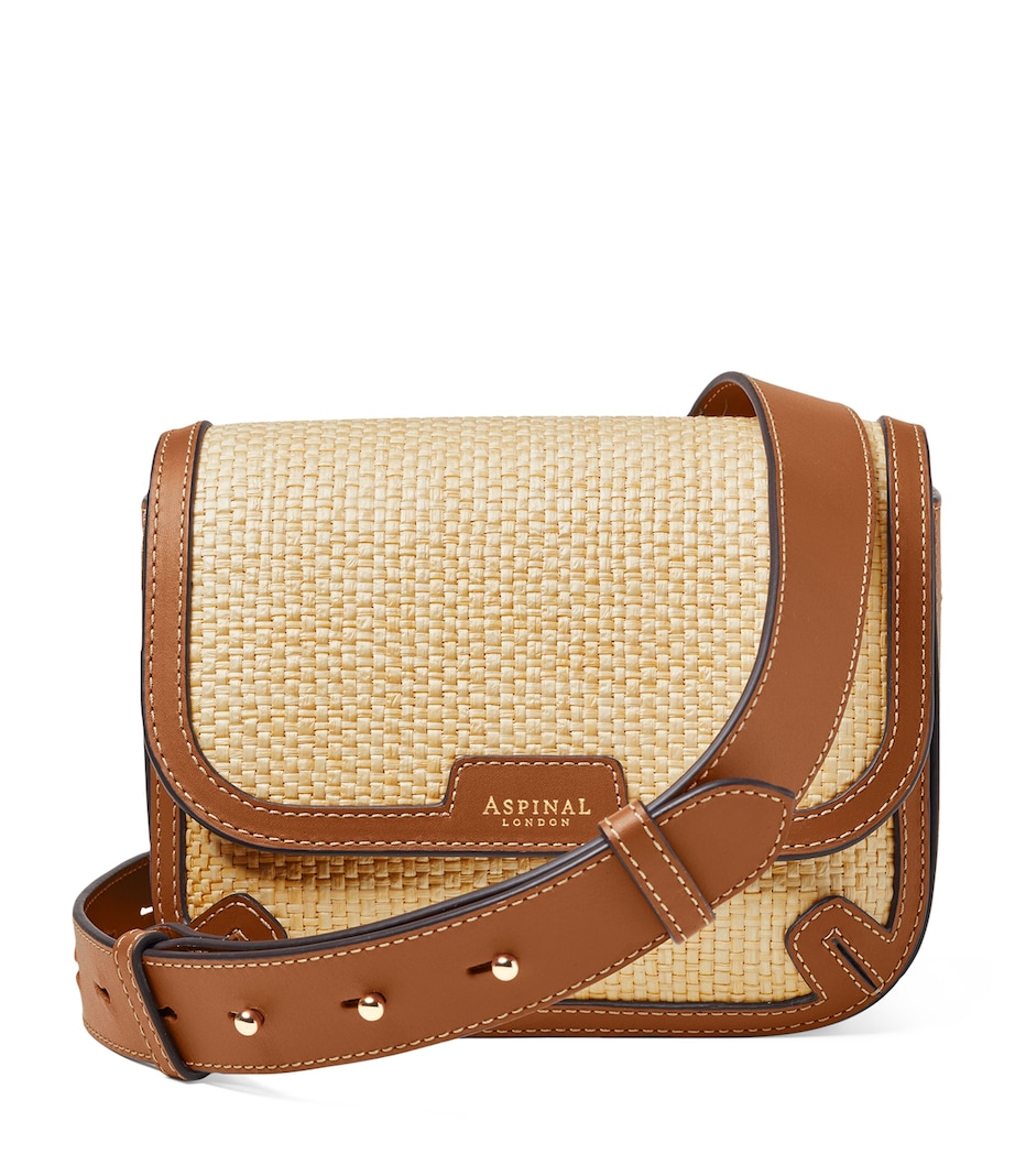 Aspinal Of London Leather Raffia-Front Ella Cross-Body Bag - Image 1