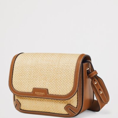 Aspinal Of London Leather Raffia-Front Ella Cross-Body Bag - Image 2