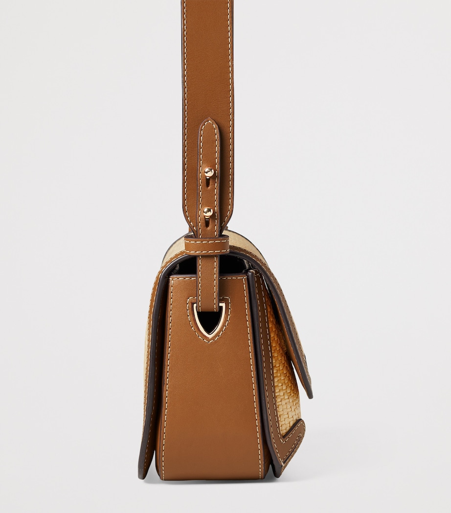 Aspinal Of London Leather Raffia-Front Ella Cross-Body Bag - Image 4