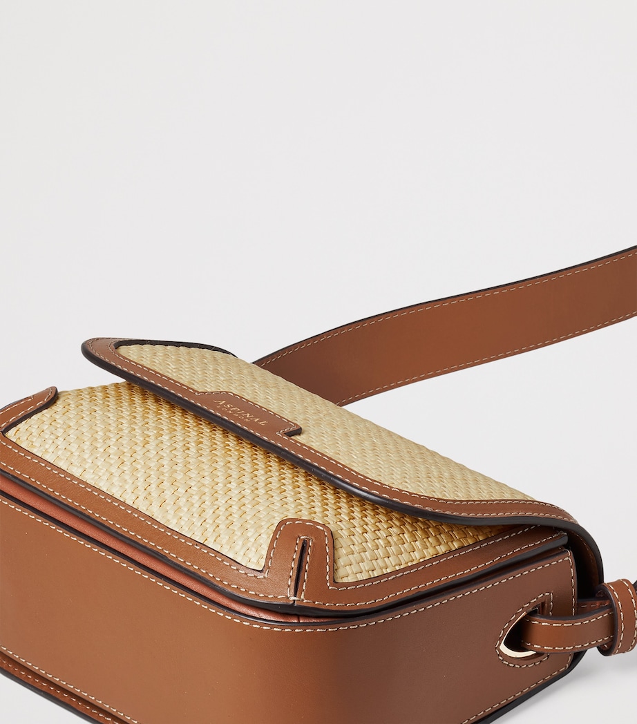 Aspinal Of London Leather Raffia-Front Ella Cross-Body Bag - Image 5