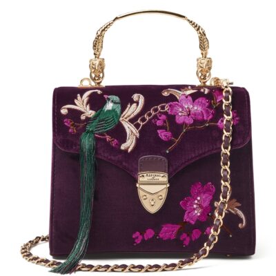 Aspinal Of London Midi Velvet Floral Embroidered Mayfair Bag - Image 1