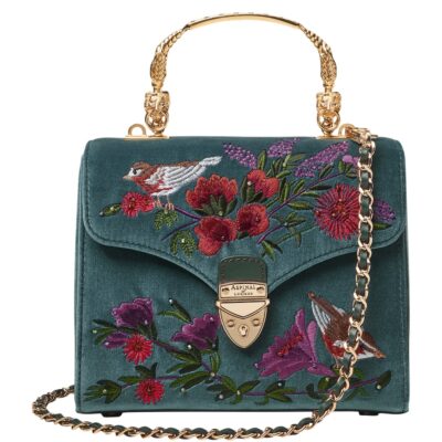 Aspinal Of London Midi Velvet Floral Embroidered Mayfair Bag - Image 1