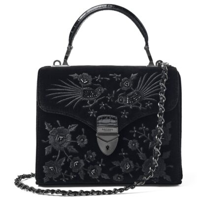 Aspinal Of London Midi Velvet Embroidered Mayfair Top-Handle Bag - Image 1