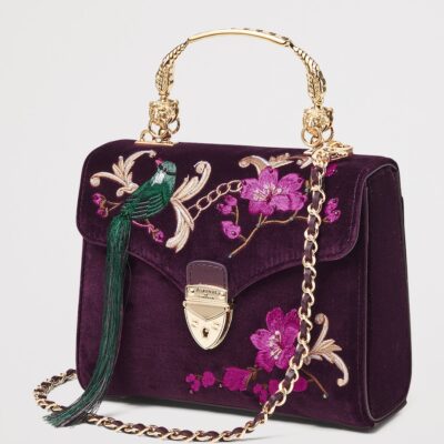 Aspinal Of London Midi Velvet Floral Embroidered Mayfair Bag - Image 2