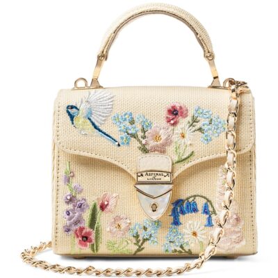 Aspinal Of London Mini Raffia Floral Embroidery Mayfair Bag - Image 1