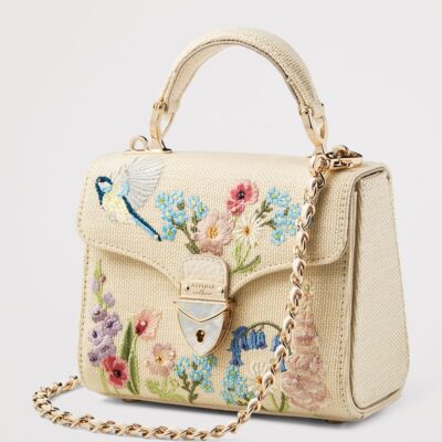 Aspinal Of London Mini Raffia Floral Embroidery Mayfair Bag - Image 2