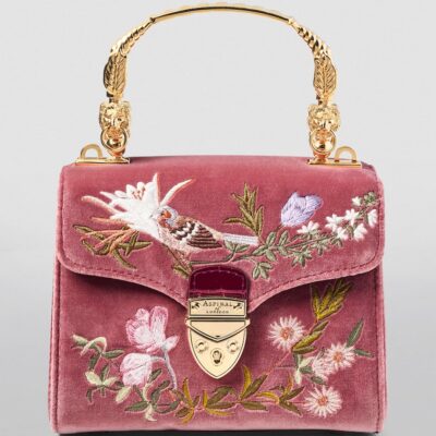 Aspinal Of London Mini Velvet Embroidered Mayfair Top-Handle Bag - Image 5