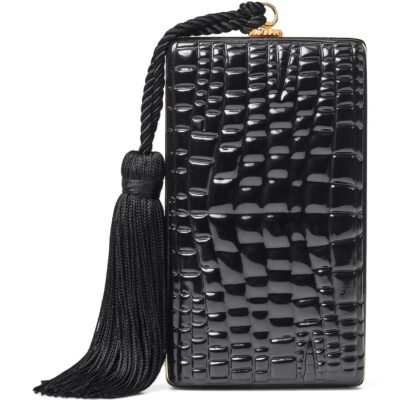 Aspinal Of London Patent Leather Croc-Embossed Paloma Box Clutch Bag - Image 1