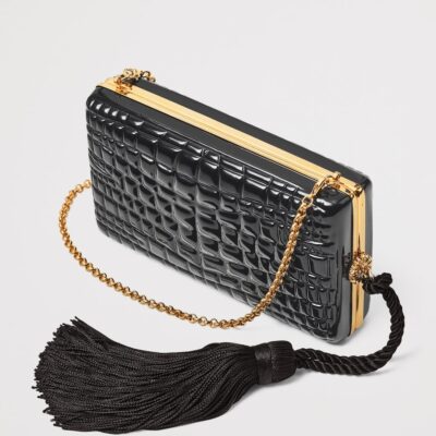 Aspinal Of London Patent Leather Croc-Embossed Paloma Box Clutch Bag - Image 3