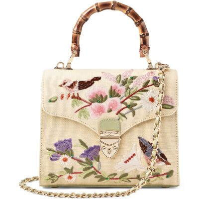 Aspinal Of London Raffia Floral Embroidery Mayfair Bag - Image 1