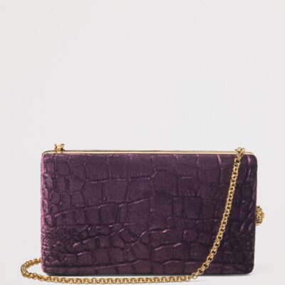 Aspinal Of London Velvet Croc-Embossed Paloma Box Clutch Bag - Image 2