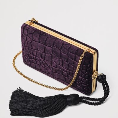 Aspinal Of London Velvet Croc-Embossed Paloma Box Clutch Bag - Image 3