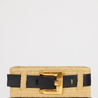 Balmain Faux Raffia Anthem Clutch Bag - Image 4