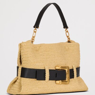 Balmain Medium Faux-Raffia Anthem Shoulder Bag - Image 3
