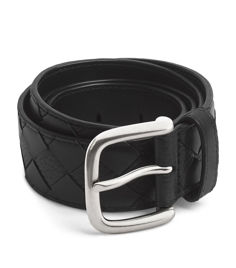 Bottega Veneta Grained Leather Intrecciato Belt - Image 1