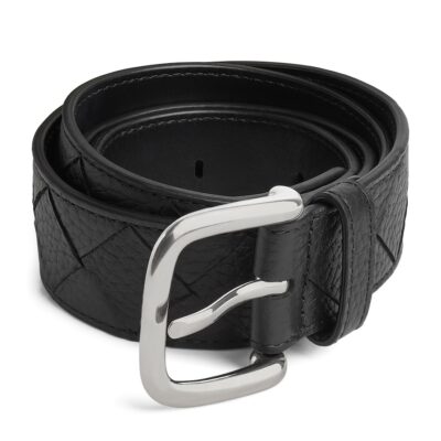 Bottega Veneta Grained Leather Intrecciato Belt - Image 1