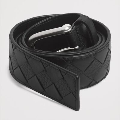 Bottega Veneta Grained Leather Intrecciato Belt - Image 2