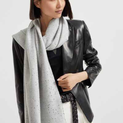 Brunello Cucinelli Cashmere-Silk Diamond Yarn Sequin Scarf - Image 4