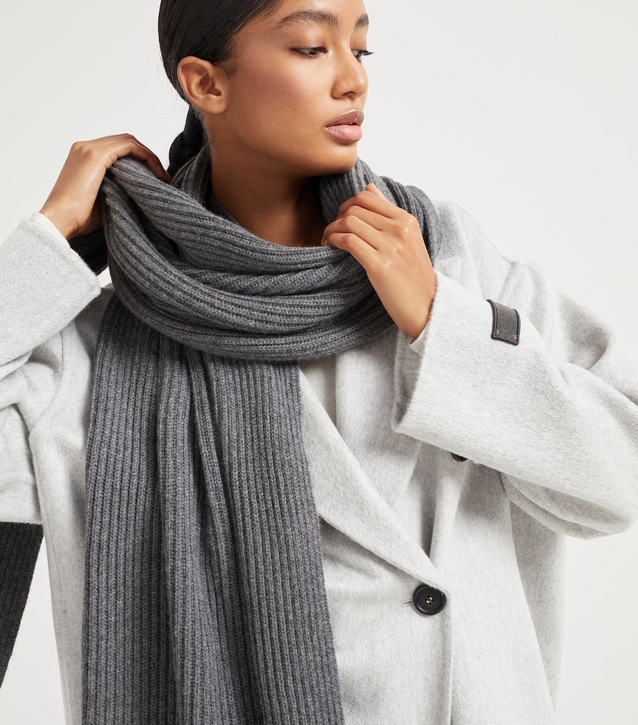 Brunello Cucinelli Cashmere English Rib Monili Scarf - Image 2