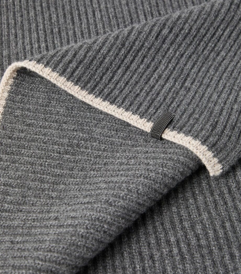 Brunello Cucinelli Cashmere English Rib Monili Scarf - Image 5