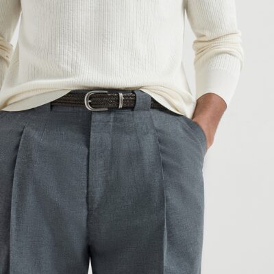 Brunello Cucinelli Leather-Blend Chevron-Effect Braided Belt - Image 2