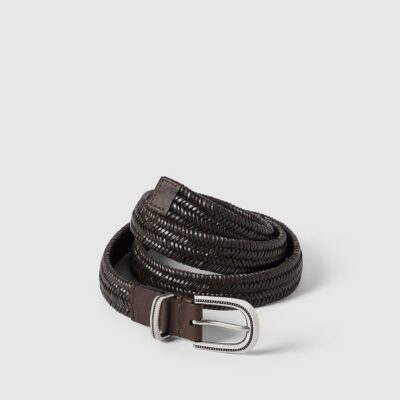 Brunello Cucinelli Leather-Blend Chevron-Effect Braided Belt - Image 3