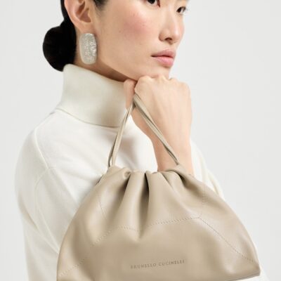 Brunello Cucinelli Leather Drawstring Cross-Body Bag - Image 2