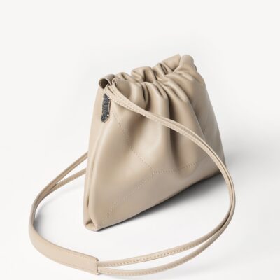 Brunello Cucinelli Leather Drawstring Cross-Body Bag - Image 3
