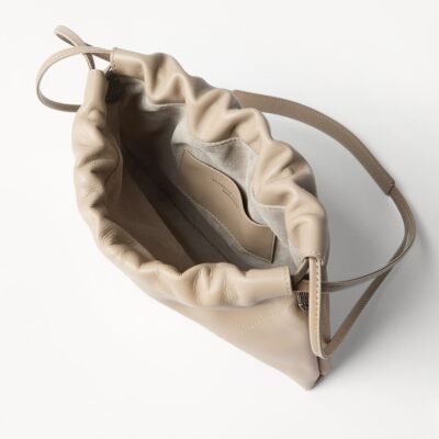 Brunello Cucinelli Leather Drawstring Cross-Body Bag - Image 5