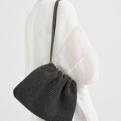 Brunello Cucinelli Leather Embellished Drawstring Cross-Body Bag - Image 2