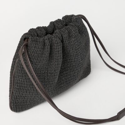 Brunello Cucinelli Leather Embellished Drawstring Cross-Body Bag - Image 3