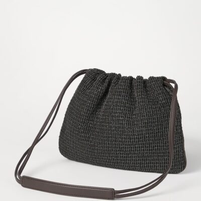 Brunello Cucinelli Leather Embellished Drawstring Cross-Body Bag - Image 4