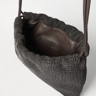 Brunello Cucinelli Leather Embellished Drawstring Cross-Body Bag - Image 5