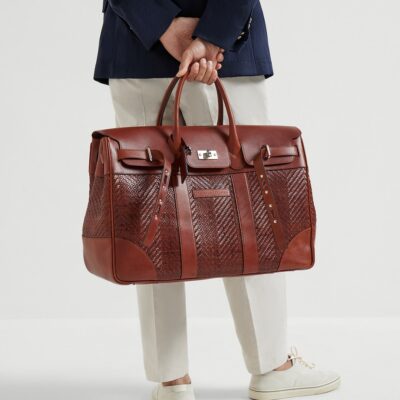 Brunello Cucinelli Leather Woven Holdall - Image 2