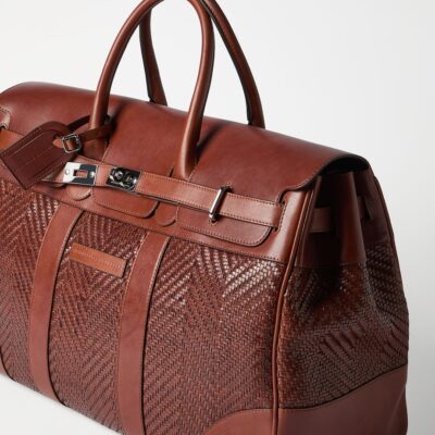 Brunello Cucinelli Leather Woven Holdall - Image 5