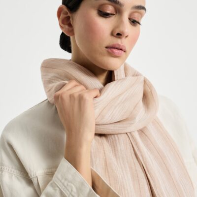 Brunello Cucinelli Linen-Blend Chalk Stripe Scarf - Image 3