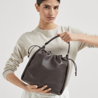 Brunello Cucinelli Medium Leather Mellow Bucket Bag - Image 2