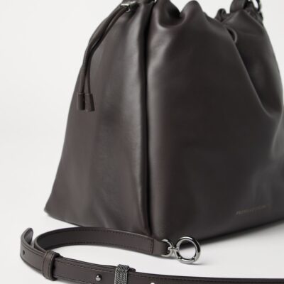 Brunello Cucinelli Medium Leather Mellow Bucket Bag - Image 3
