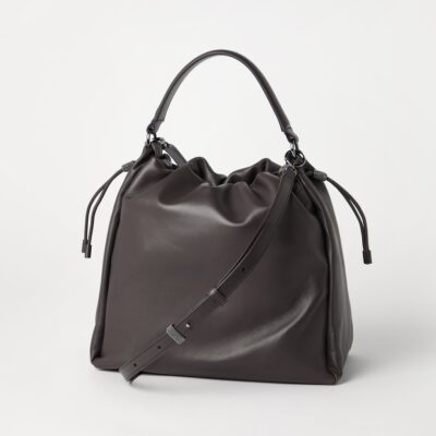 Brunello Cucinelli Medium Leather Mellow Bucket Bag - Image 4